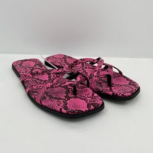14th & Union Womens Caite Snake Print Strappy Slide Sandal Bright Pink Size 7.5